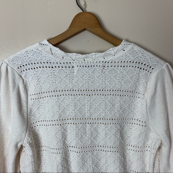 [Loft] White Cottage Core Cut Out Detail Long Sleeve Sweater - Picture 9 of 9